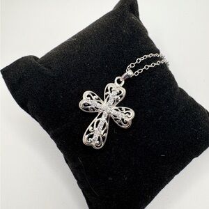 Cross Necklace 925 Sterling Silver CZ 18” Chain Inspirational Gift Faith Jewelry